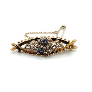 Bespoke Floral Sapphire & Pearl Brooch 4.02g