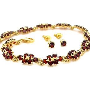 Bespoke Garnet Bracelet & Garnet Earrings Set 15.49g