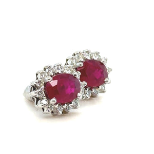 Bespoke Ruby & Diamond Oval Cluster Earrings 2.42ct