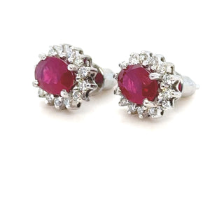 Bespoke Ruby & Diamond Oval Cluster Earrings 2.42ct