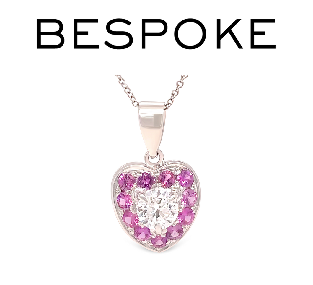 Bespoke 9ct White Gold Lab Diamond & Pink Sapphire Pendant 2.50ct