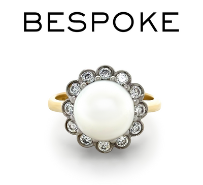 Bespoke 18ct Gold Pearl & Cubic Zirconia Ring 6.15g