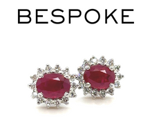 Load image into Gallery viewer, Bespoke Ruby &amp; Diamond Oval Cluster Earrings 2.42ct