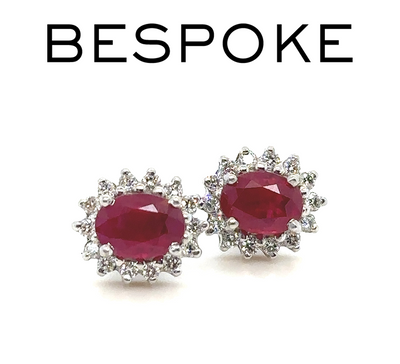 Bespoke Ruby & Diamond Oval Cluster Earrings 2.42ct