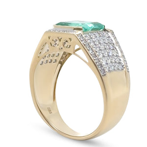 14ct Yellow Gold Emerald and Diamond Gent’s Statement Ring 3.36ct