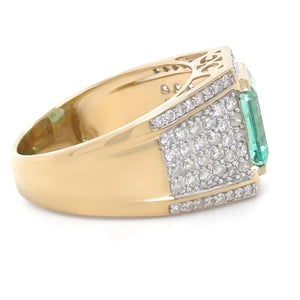 14ct Yellow Gold Emerald and Diamond Gent’s Statement Ring 3.36ct