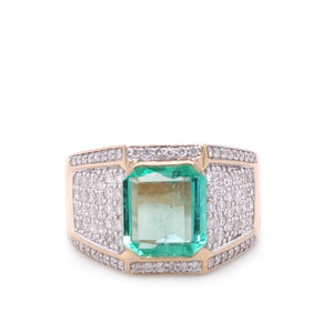 14ct Yellow Gold Emerald and Diamond Gent’s Statement Ring 3.36ct