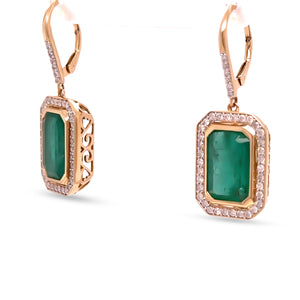 14ct Yellow Gold Emerald & Diamond Earrings 10.72ct