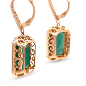 14ct Yellow Gold Emerald & Diamond Earrings 10.72ct