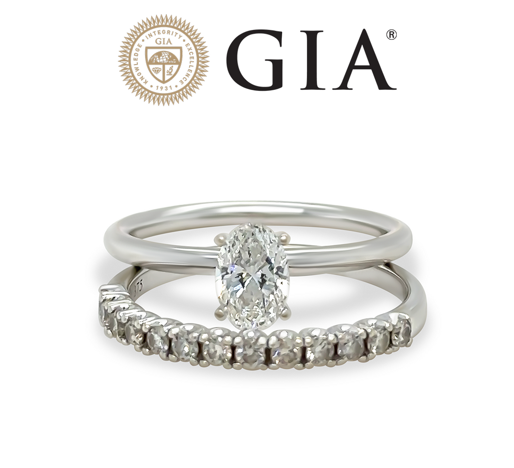 GIA 18ct White Gold Diamond Engagement Ring Set 1.04ct