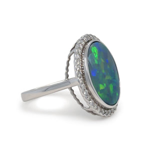 14ct White Gold Black Opal and Diamond Dress Ring 5.34ct