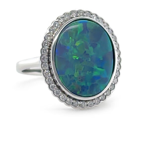 14ct White Gold Black Opal and Diamond Dress Ring 5.34ct