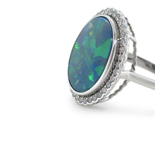 Load image into Gallery viewer, 14ct White Gold Black Opal and Diamond Dress Ring 5.34ct