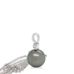 Paspaley 18ct White Gold Tahitian Pearl & Diamond Necklace 0.25ct