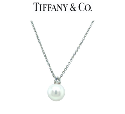 Tiffany & Co. 18ct White Gold Akoya Pearl Diamond Pendant Necklace 2.63g