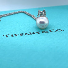 Load image into Gallery viewer, Tiffany &amp; Co. 18ct White Gold Akoya Pearl Diamond Pendant Necklace 2.63g