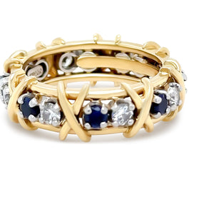 Tiffany & Co Platinum & 18ct Yellow Gold Sixteen Stone Diamond & Sapphire Ring 1.34ct