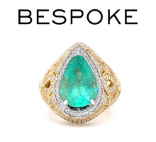 Load image into Gallery viewer, Bespoke 18ct White &amp; Yellow Gold Emerald &amp; Diamond Dress Ring 6.68ct