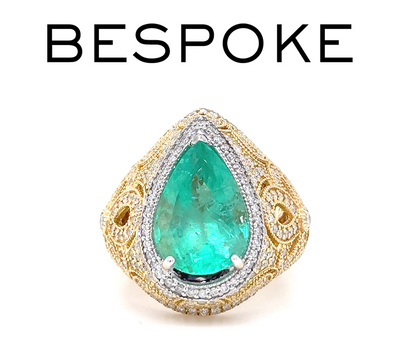 Bespoke 18ct White & Yellow Gold Emerald & Diamond Dress Ring 6.68ct