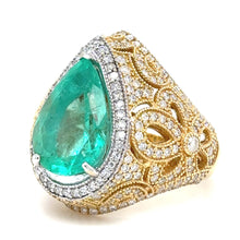 Load image into Gallery viewer, Bespoke 18ct White &amp; Yellow Gold Emerald &amp; Diamond Dress Ring 6.68ct