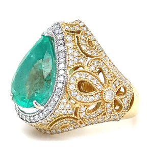 Bespoke 18ct White & Yellow Gold Emerald & Diamond Dress Ring 6.68ct