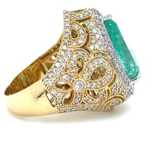 Load image into Gallery viewer, Bespoke 18ct White &amp; Yellow Gold Emerald &amp; Diamond Dress Ring 6.68ct