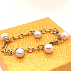 Paspaley 18ct Yellow Gold White South Sea Pearl Bracelet 37.5g