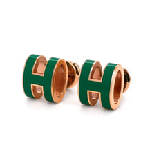 Load image into Gallery viewer, Hermès Rose Gold-Plated Pop H Earrings with Green Malachite Lacquer