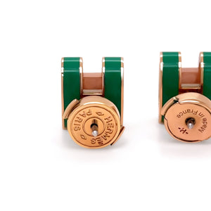 Hermès Rose Gold-Plated Pop H Earrings with Green Malachite Lacquer