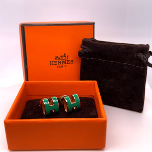 Hermès Rose Gold-Plated Pop H Earrings with Green Malachite Lacquer