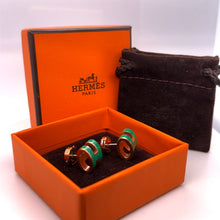 Load image into Gallery viewer, Hermès Rose Gold-Plated Pop H Earrings with Green Malachite Lacquer