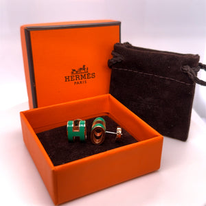 Hermès Rose Gold-Plated Pop H Earrings with Green Malachite Lacquer