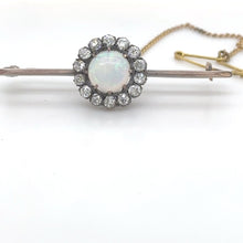 Load image into Gallery viewer, Bespoke Opal And Diamond Round Cluster Bar Brooch 1.84ct