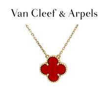 Load image into Gallery viewer, Van Cleef &amp; Arpels 18ct Yellow Gold Vintage Alhambra Carnelian Necklace 5g