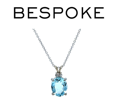 Bespoke 18ct White Gold Aquamarine & Sapphire Pendant with Chain 3.6g