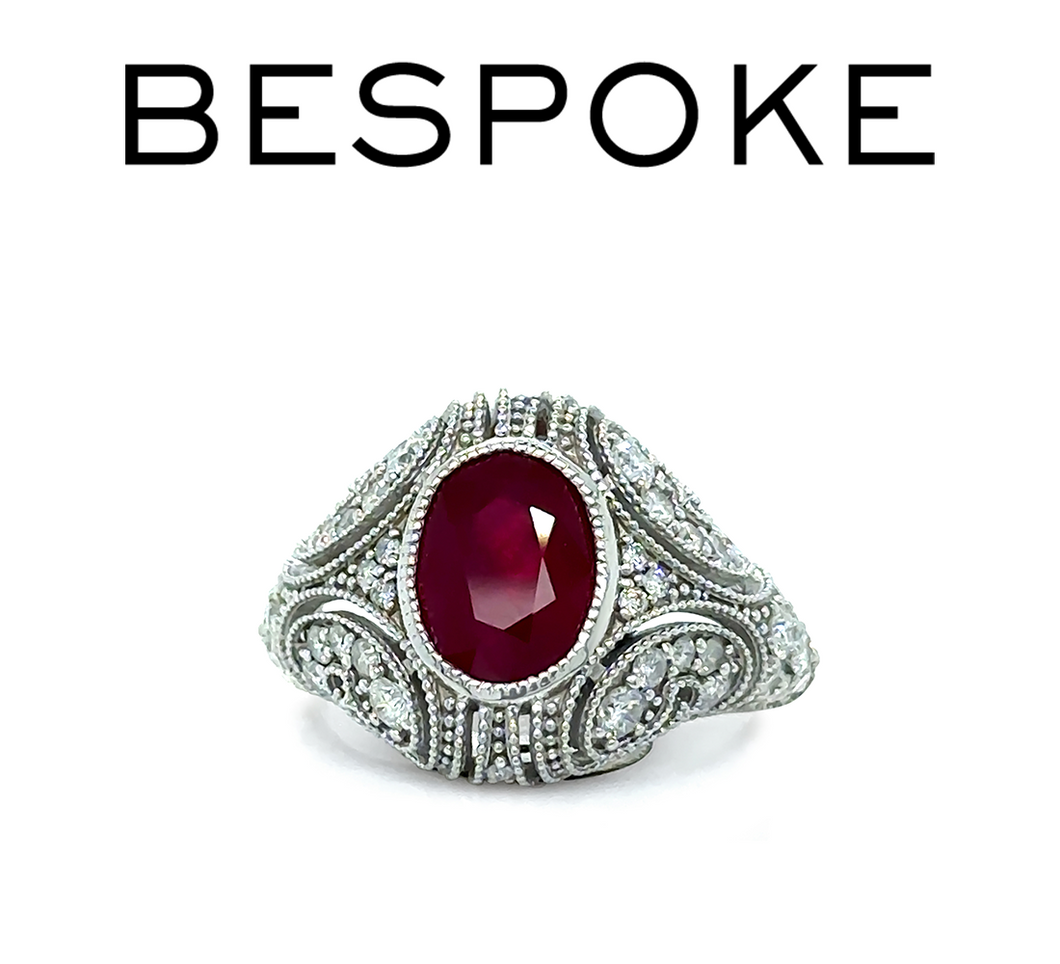 14ct White Gold Ruby and Diamond Art Deco Ring 3.64ct