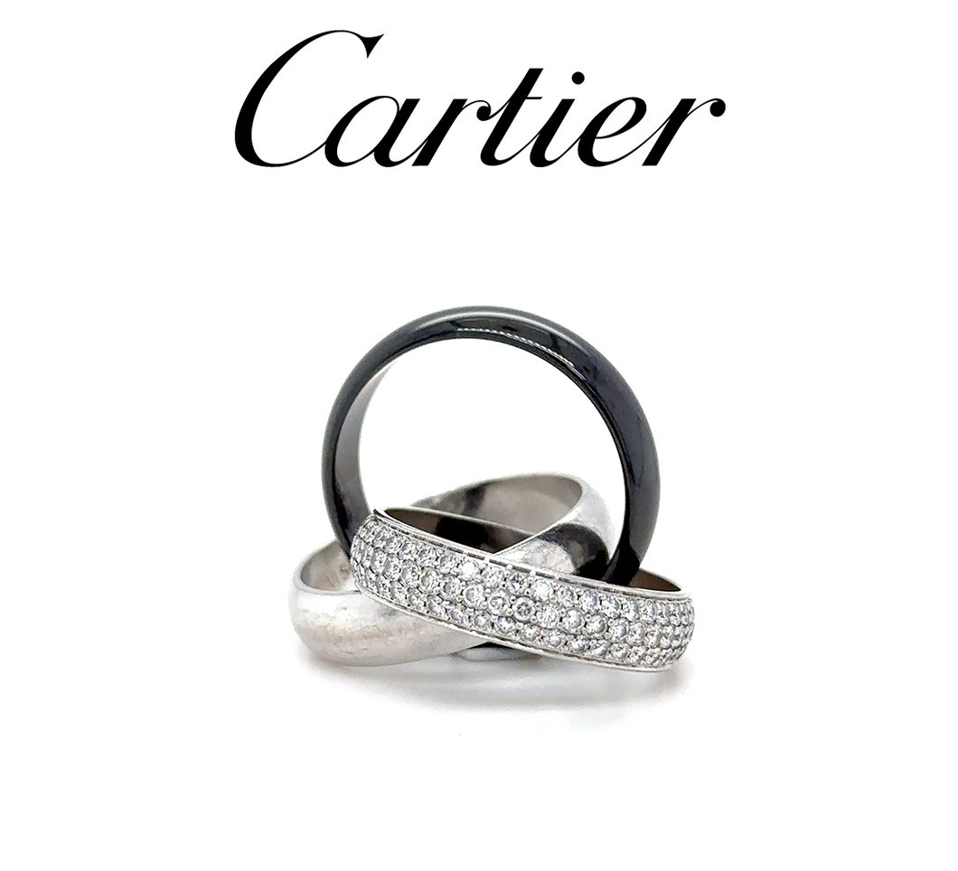 Cartier Trinity Diamond Platinum White Gold Ceramic Band Ring 1.54ct