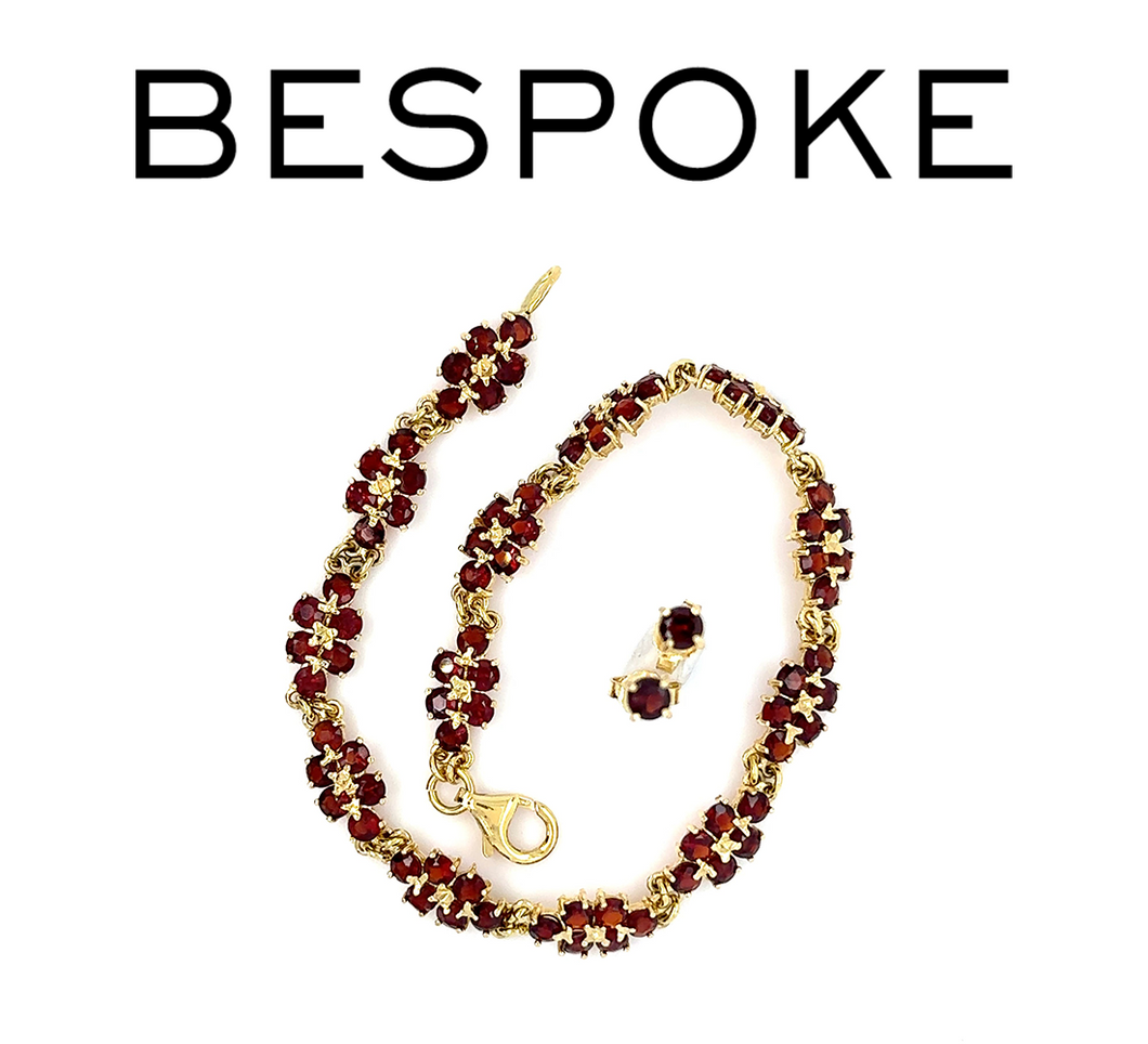 Bespoke Garnet Bracelet & Garnet Earrings Set 15.49g