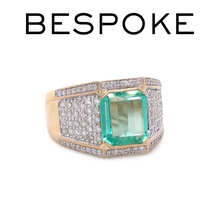 Load image into Gallery viewer, 14ct Yellow Gold Emerald and Diamond Gent’s Statement Ring 3.36ct