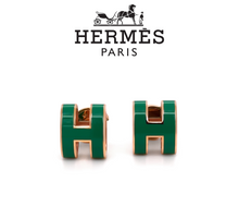 Load image into Gallery viewer, Hermès Rose Gold-Plated Pop H Earrings with Green Malachite Lacquer