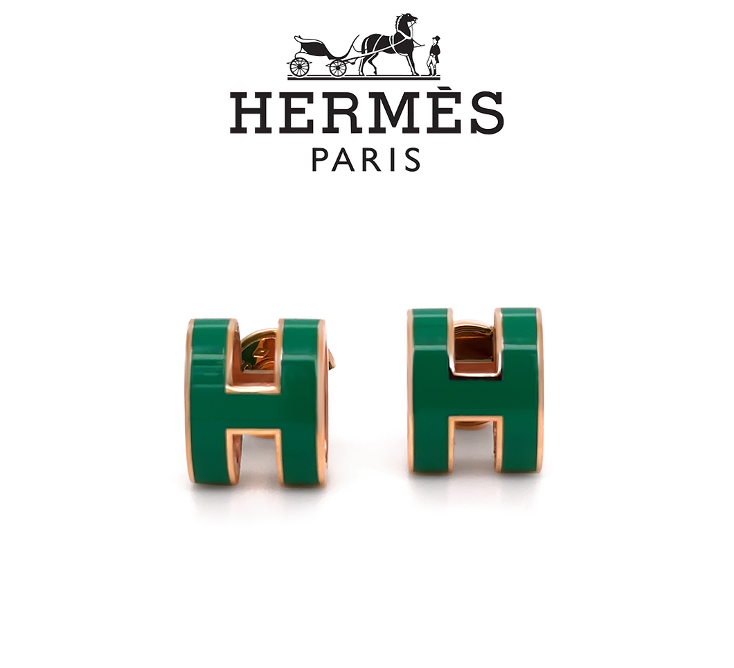 Hermès Rose Gold-Plated Pop H Earrings with Green Malachite Lacquer