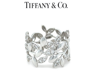 Tiffany & Co 18ct White Gold Olive Leaf Diamond Ring 0.46ct 7.7g