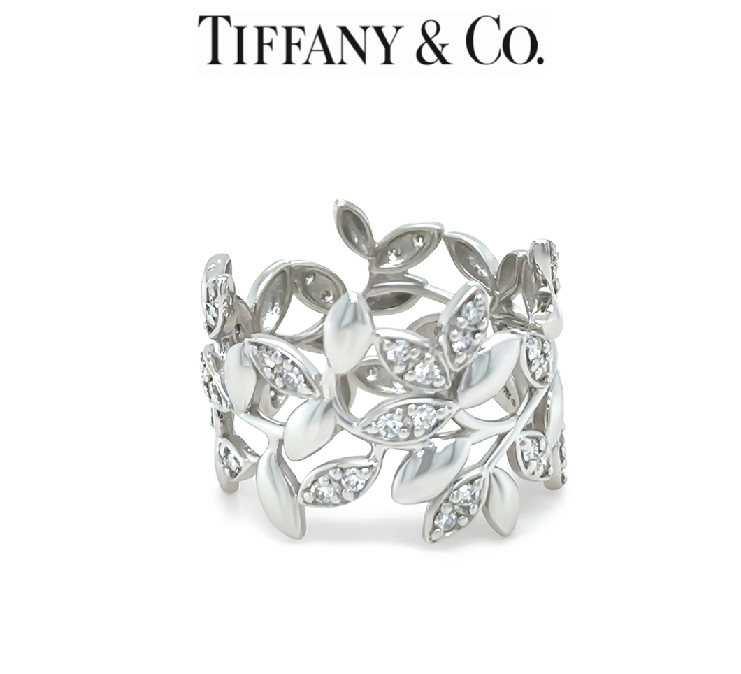 Tiffany & Co 18ct White Gold Olive Leaf Diamond Ring 0.46ct 7.7g