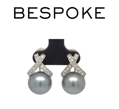 Bespoke Tahitian Pearl & Diamond Earrings 0.53ct