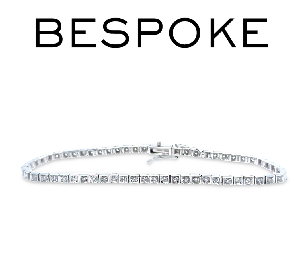 Bespoke 10ct White Gold Diamond Tennis Bracelet 1.18ct