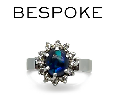 18ct White Gold Black Opal and Diamond Cluster Ring 0.62ct 5.28g