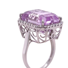 Load image into Gallery viewer, Bespoke 14ct White Gold Kunzite &amp; Diamond Cocktail Ring 26.6ct